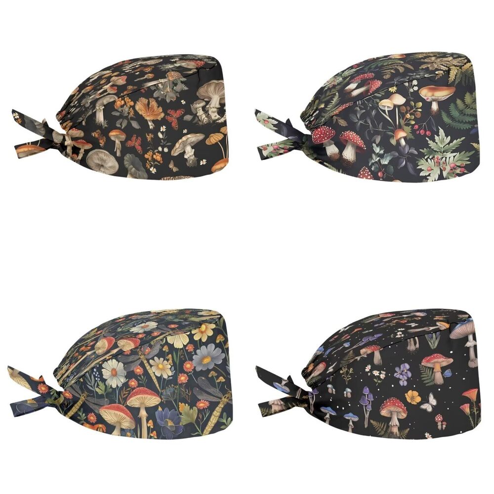 6799 Wild Mushroom Scrub Caps Cute Christmas Snowman Scrub Hats for Long